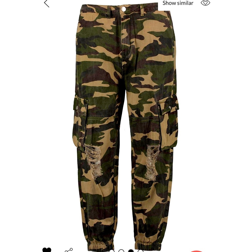 Plus Ripped Pocket Denim Cameo Cargo Jeans